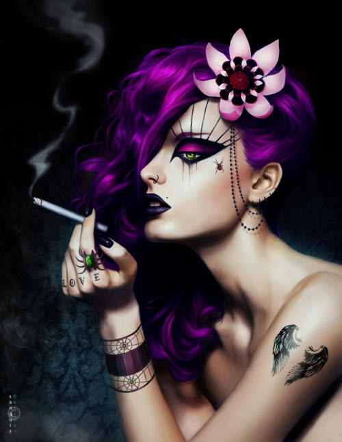 goth lady smoking