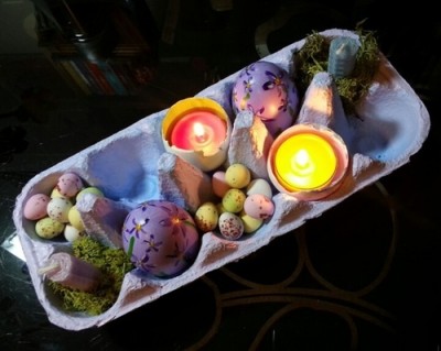 Adorable Ostara altar made from an egg crate