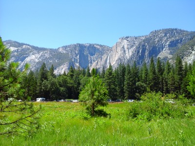 Looking across the valley at Yosemite Falls from Curry village